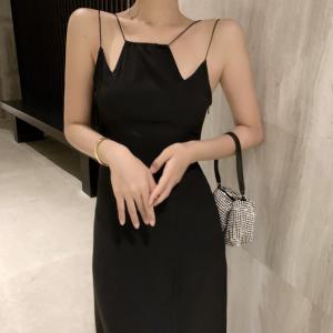 Retro Irregular Hem Suspender Sexy Elegant Black Dress