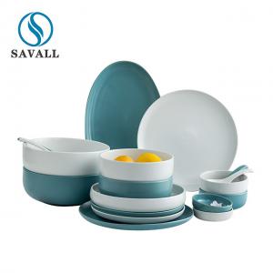 China Savall White Blue Ceramic Dinner Set Round Oval Porcelain Table Set supplier