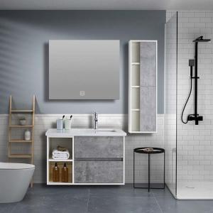 Hotel Bathroom Vanity Cabinets Environmental Friendly with 80*60cm LED mirror