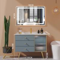 China Lake Blue Plywood Cabinet Ceramic Basin Bathroom Vanities With LED Mirror on sale