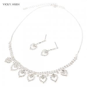 China VICKY.HSIEH Silver Bridal Wedding Crystal Rhinestone Heart Necklace Jewelry Set supplier