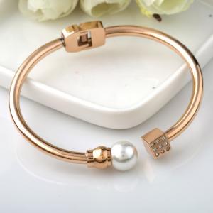 Stainless Steel Open bracelet，Pearl Cuff Bangle, Square Diamond girls jewelry, Rose Plated Bracelet