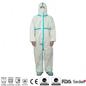 China Type 4B Anti Static Blue Tape Disposable Chemical Protective Coverall With Hood supplier