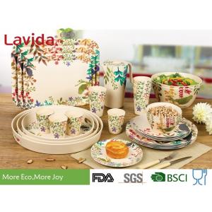 Customized Bamboo Disposable Dinnerware European Water - Colored Flowers And  Birds Style