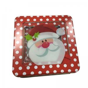 Empty Christmas Tin Gift Box Square Cookie Tins with Window Holiday Decorative Tins with Lids