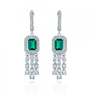 Green Gemstone Cubic Zirconia Long Drop Earrings For Wedding