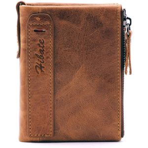 China Factory Customized Amazon First Layer Cowhide Wallet Two-Tone Oil Leather Men'S And Women'S New Zipper Wallet With Custom Logo wholesale