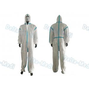 China PP White Disposable Protective Coveralls  Overalls Disposable Protective Clothing With Green Stripe supplier