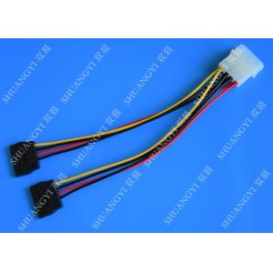 4P Molex To Dual SATA Flat Wire Harness And Cable Assembly Black Red Yellow With Y Cable Adapter