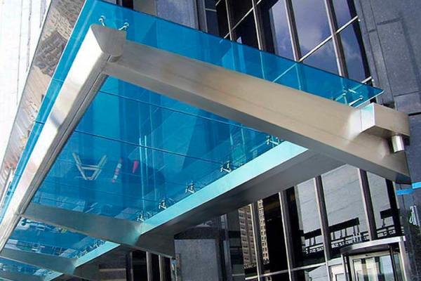 Customized Color Commercial Steel Awnings , Windproof Glass And Steel Awnings