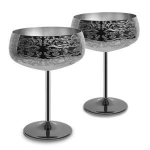 14 Oz Etching Martini Cocktail Glasses Black Plated Stainless  Steel