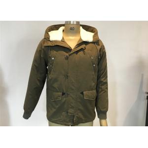China Army Green Mens Medium Trench Coat Sherping Lined Cotton Filling Casual Hooded Jacket supplier