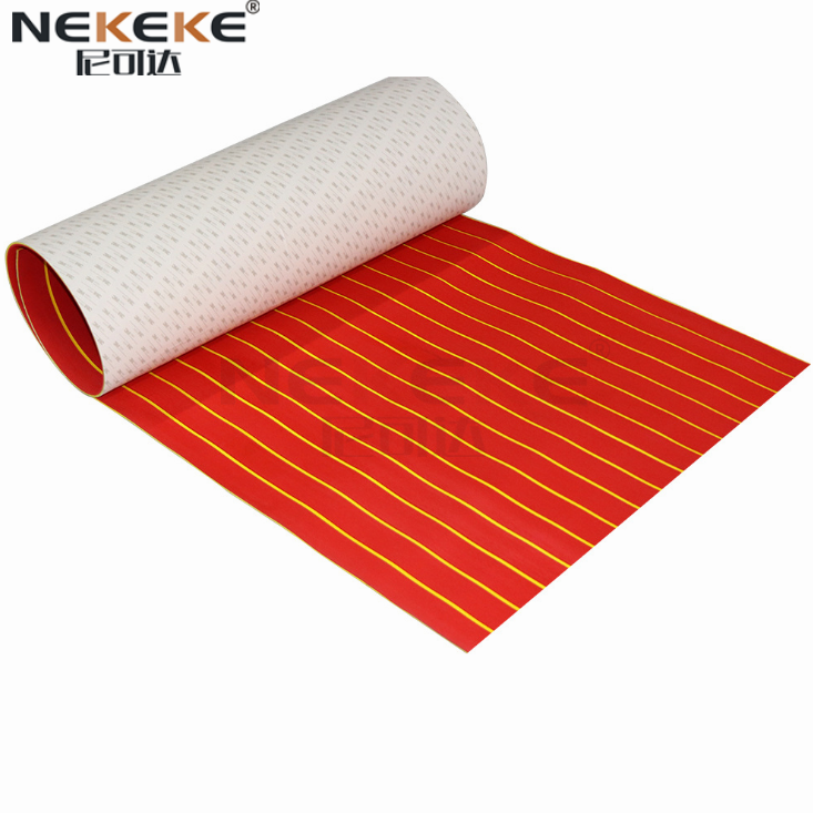 China Red Yellow Striped Boat Deck Anti Slip Mat EVA Foam Deck Pad With Straight Groove wholesale