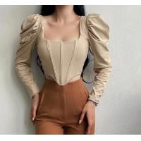 Small Order Clothing Manufacturers Vintage Square Neck Long Puff Sleeve Boning Tunic Cropped Top