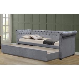 Full Size Velvet Upholstered  Daybed  Trundle Bed Chesterfield Grey Plush