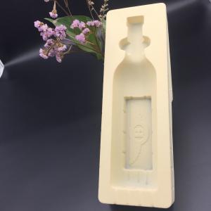 China plastic flocking blister packaging beige tray in good quality PVC material 11*34.6*6cm for packaging wine bottle wholesale