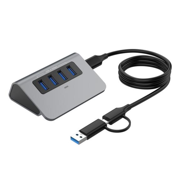 4 Port USB Data Hub 3.0 Multi USB Port Expander Aluminum Apple Grey