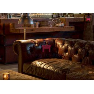 Leather / Fabric Hotel Upholstered Restaurant Booth Chesterfield Sofa American Style