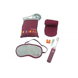 China Customized Dark Red Train / Airline Amenity Kits Polyester Pouch With String wholesale