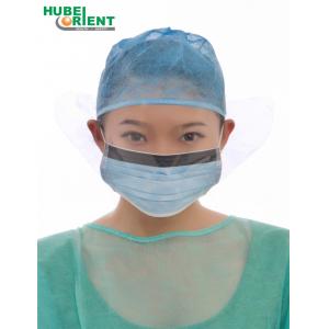 Disposable Non Woven Medical Surgical PP 3 Ply Face Mask Earloop With Splash Visor Blue