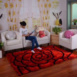 China Flower Polyester Shaggy Carpet Area Rug Rose design Different size carpet supplier