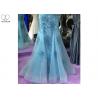 China Blue Mermaid Style Prom Dress , High Collar Evening Gown Open Back Tulle Bottom wholesale
