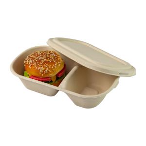 Customized 2 Compartment Biodegradable Take Away Containers Molded Fiber Bagasse