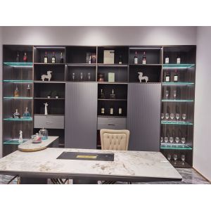 China E1 Mdf Board Matt Finish Living Room Furniture Sets Custom Showcase Glass Display Bookcase wholesale