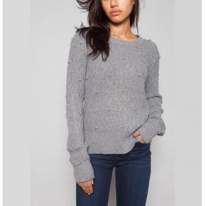 Grey / Berry Women'S Cable Knit Pullover Sweaters With Bubble Sweater Water Soluble