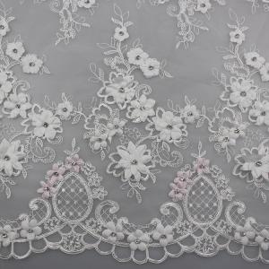 China 3D Flower Beaded Lace Fabric , Embroidery Lace Tulle Fabric For Bridal Dresses supplier