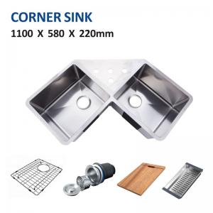 Double Bowl Undermount Corner Kitchen Sinks Stainless Steel 110x58