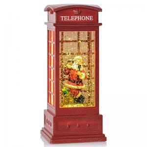 Telephone Booth Latern  Christmas Glittering Lighted Musical Water Globe Lantern
