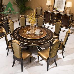 China Deluxe Dining Room Set Classical Antique Wooden Round Dining Table With Turntable supplier