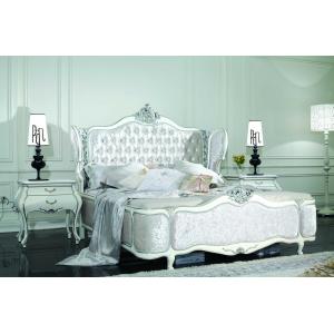 ISO 9001 Victorian Luxury European Bedroom Furniture White Silver Classic Bedroom Sets