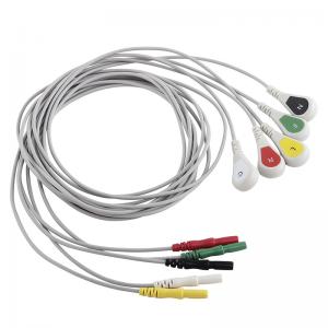 Medical 5 Lead Snap Ecg Cable Din 1.5 AAMI 6pin Holter ECG Cable And Leadwire For Holer Recorder