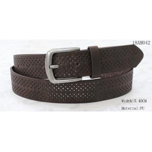 China Punching Patterns Brown Leather Belt , 3.40cm Width Antic Silver Buckle Brown Belts For Jeans supplier