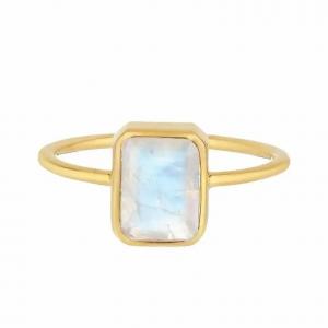 Unique Solid 925 Sterling Silver 18K Gold Plated Ring Large Moonstone Ring Fine Design Factory Jewelry