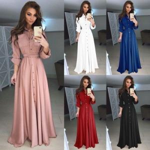 China 2018 Autumn and Winter Women Long Dress Casual Long Sleeve Slim Dress Ladies Fashion Botton Maxi Long 2Dress wholesale