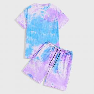 China small quantity clothing manufacturers Men'S Summer 2pc Tie Dye Round Neck Short Sleeve Casual Suit supplier