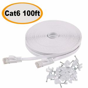 Outdoor Indoor Cat6 Patch Cord 100 Ft 10Gbps Slim Flat Durable