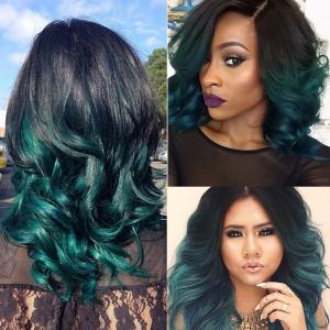 Ombre Peruvian Human Hair Bundles With Closure 1B/Green Peruvian Body Wave Ombre Human Hair Weave With Closure
