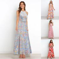 China Adults Printed Sleeveless Dress Stylish Floral Halter Maxi Dress on sale