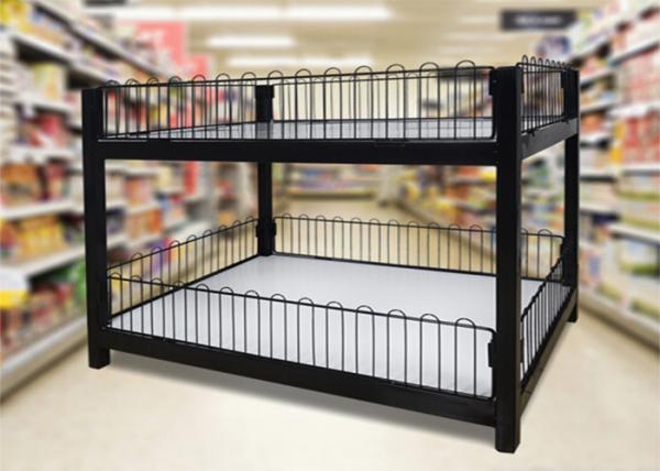 Two Layer Supermarket Display Shelving Supermarket Promotion Table With Storage
