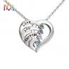 45cm Stainless Steel Heart Pendant Necklace With Birthstone Inlayed Engraving