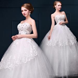 China Beaded Princess Waist Bra Lace Flower Shoulder Wedding Dress Wholesale Bride Wedding Dress supplier