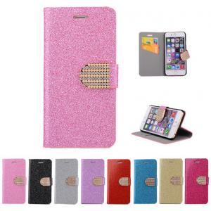 China Glitter PU leather wallet Case For iPhone 4 5s 6 plus 7 SAMSUNG galaxy s5 s4 S6 S7 NOTE 7 3 5 supplier