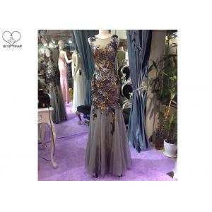 China Floor Length Long Sequin Mermaid Dress Sleeveless Special Color Tulle Fabric supplier