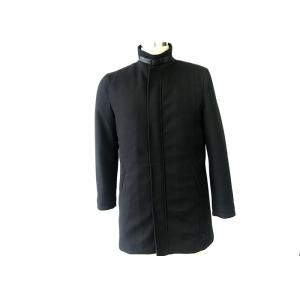 China Black Plastic Zip Through Mens Medium Trench Coat / Cavalry Twill Coat TW85490 wholesale