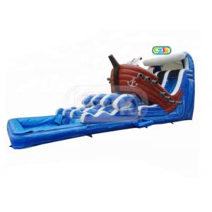 Blue Color Giant Inflatable Slide Pirate Ship Boat Water Slide With Pool