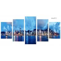 China Modern 5 Panel Canvas Wall Art City Sunset Seascape Painting Picture Artwork on sale